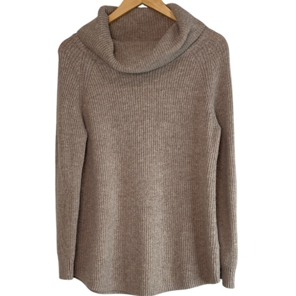 Tahari Wool Blend Cowl Neck Sweater Taupe Shaker Stitch Knit Long Sleeves M - Picture 12 of 12